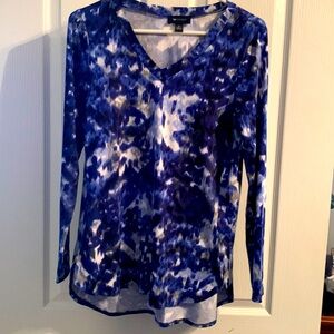 AB Studio Blue, White, Black Marble Long Sleeve Women’s Shirt Size Small